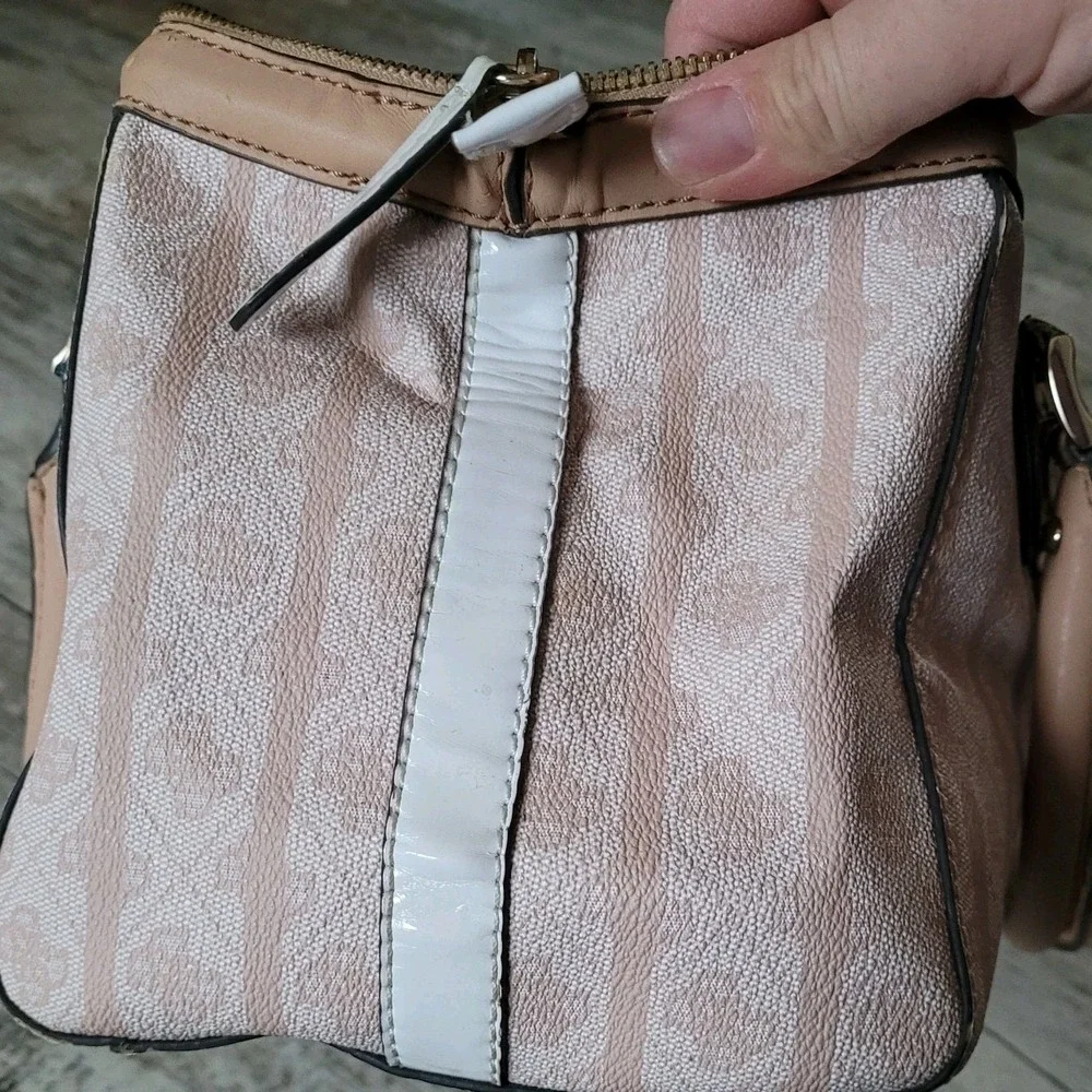 GUESS Y2K Jasleen Box Satchel Doctor Purse Monogram Pink Crossbody Handbag Charm